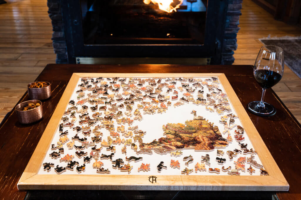 stave puzzle and wine
