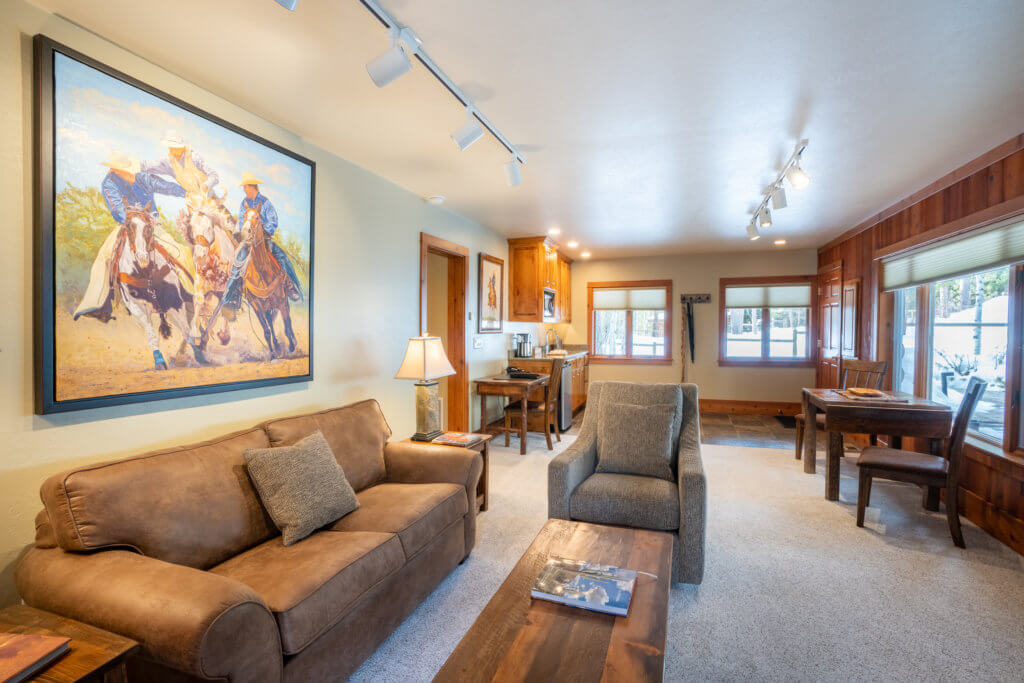 Poolside Cabin Living Room with kitchenette