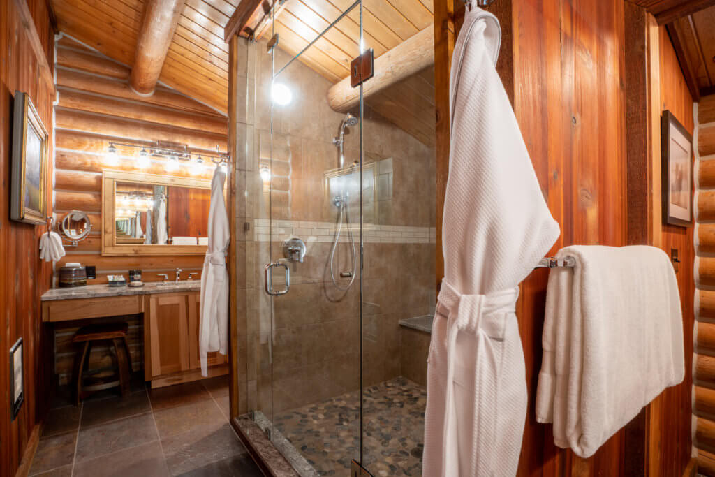 Trapper cabin bathroom with walk in shower