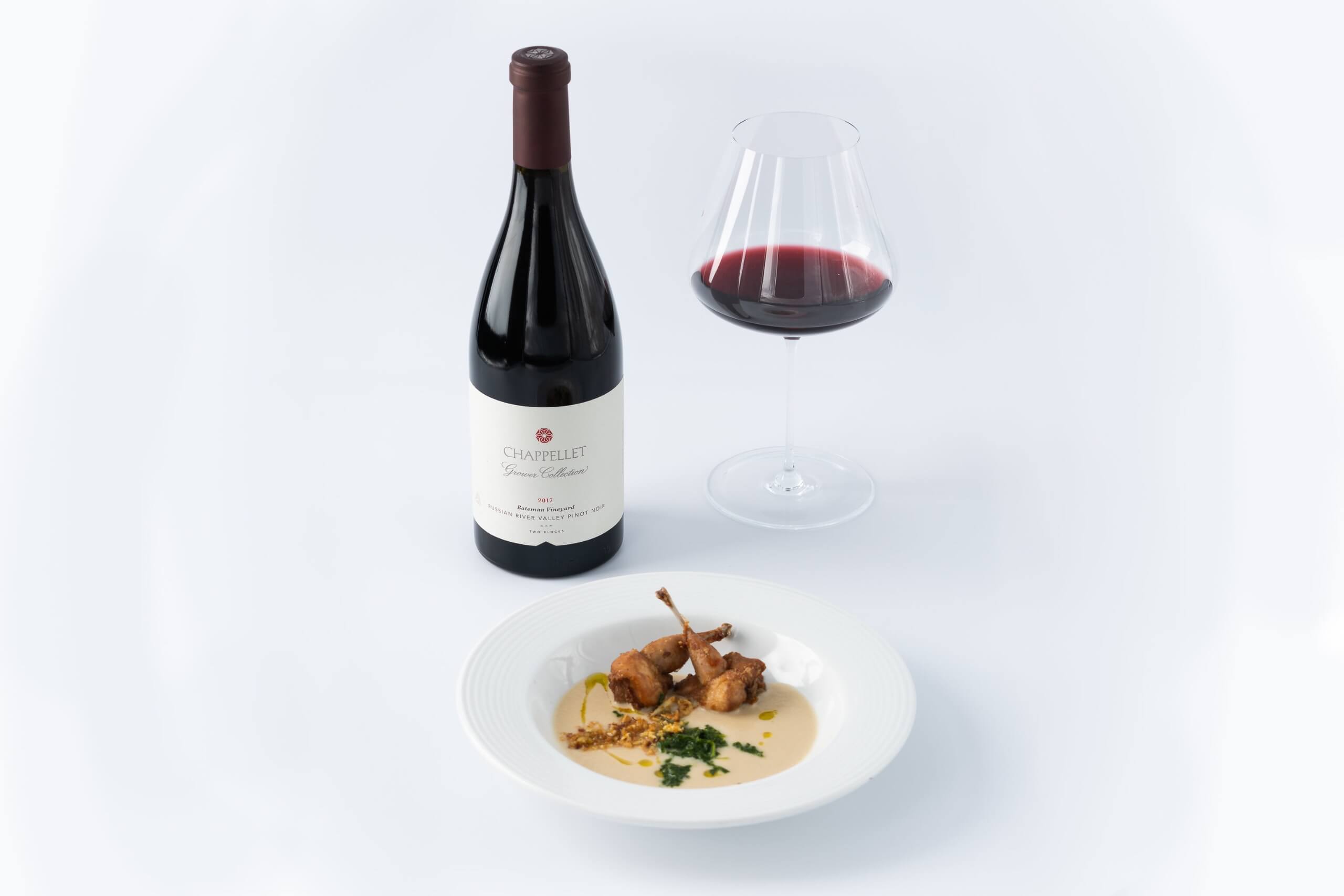 Chappellet Wine and Local Turnip Bisque on a white backdrop